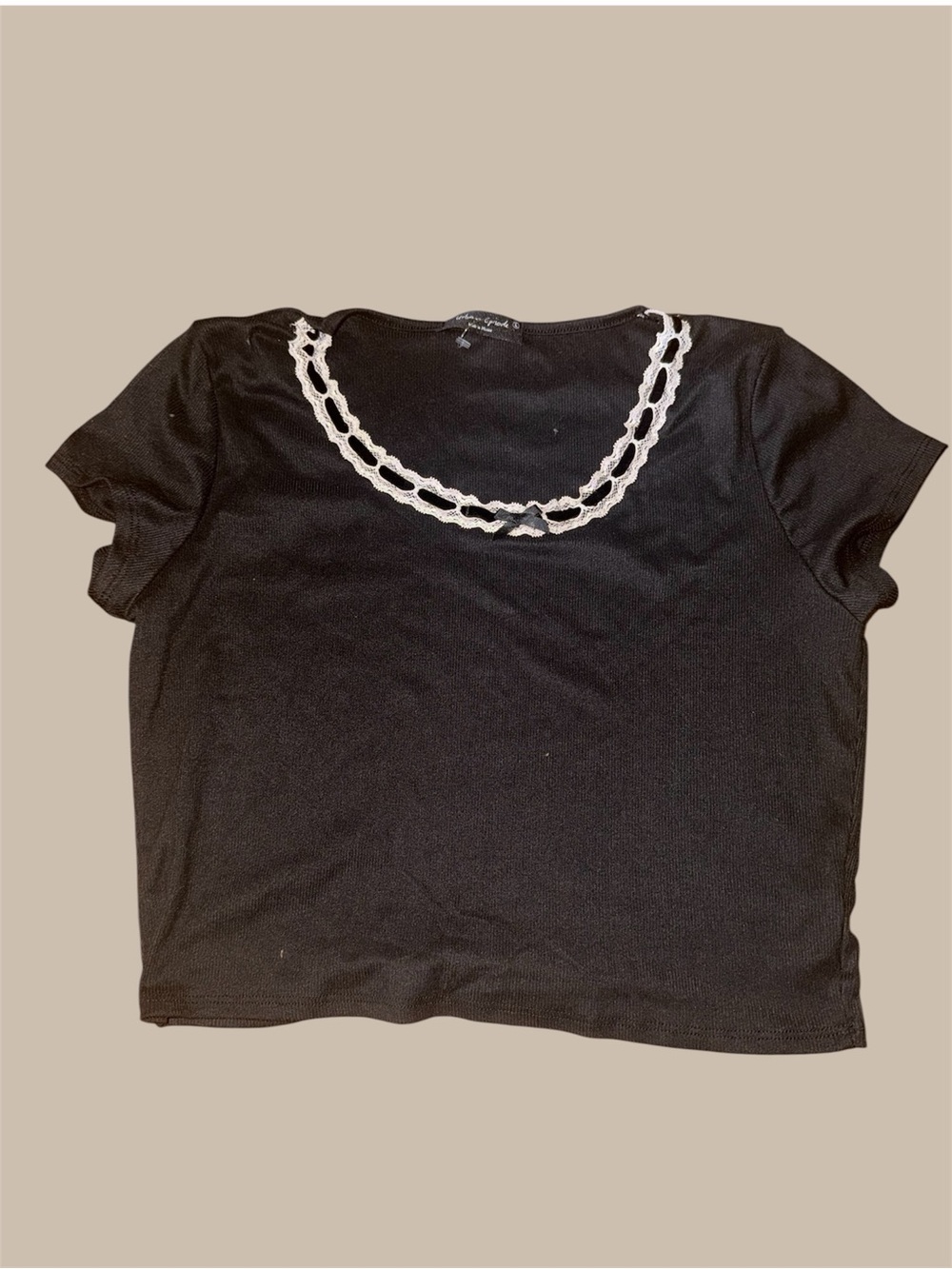 Black Baby Tee with Lace-trimmed Neckline